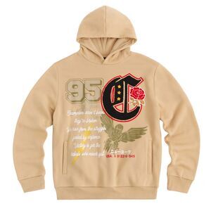 Reason Champion Chenille Patched Hoodie Men’s Large Beige Graphic Print